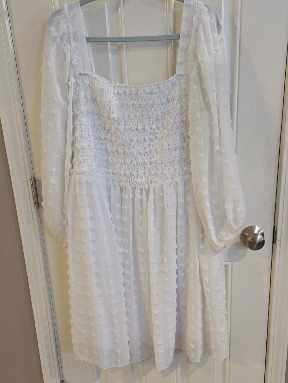 White Swiss Dot Smocked Midi Dress